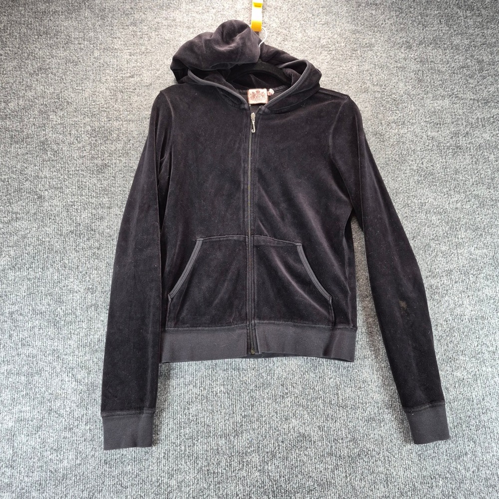 Juicy Couture Hoodie Velour Full Zip Medium Black Women